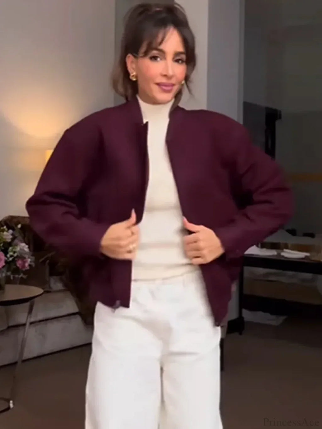 Burgundy Zipper Short Coat image 7