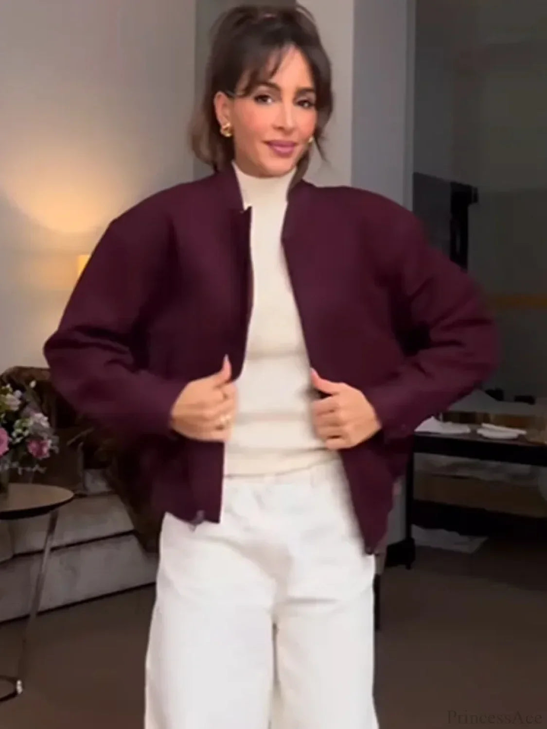 Burgundy Zipper Short Coat image 7