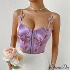 Butterfly Applique Hook and Eye Classic Silky Satin Corset Top - Champagne image 1