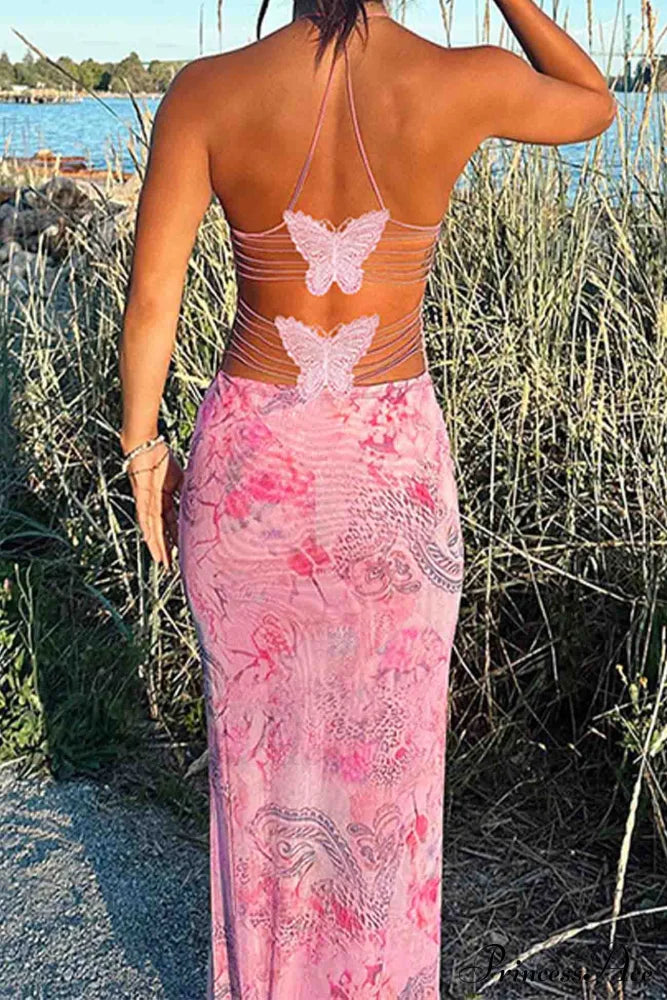 Butterfly Backless Midi Dress with Halterneck image 7