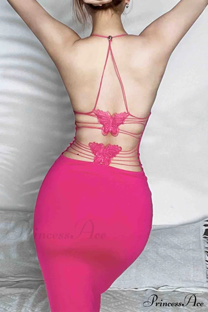 Butterfly Backless Midi Dress with Halterneck image 17