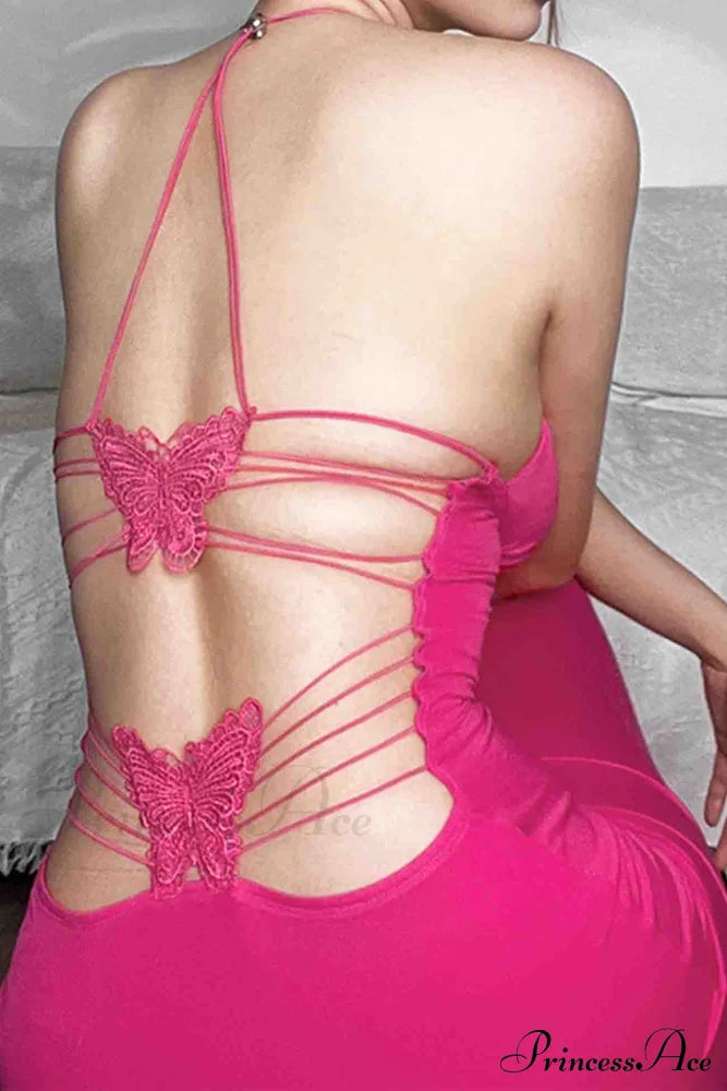 Butterfly Backless Midi Dress with Halterneck image 16