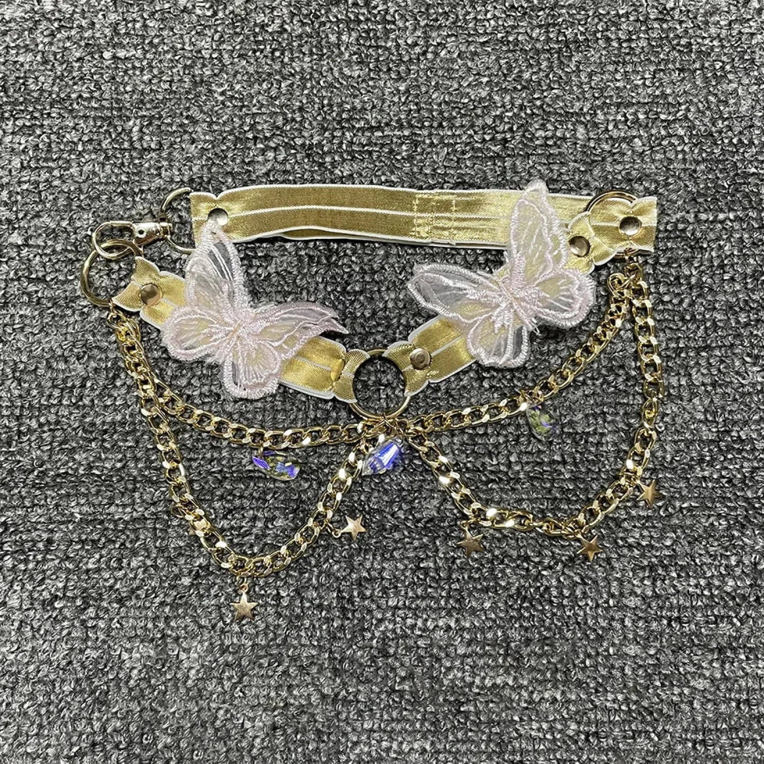 Butterfly Embroidered Crystal Chain Backless Crop Top image 6