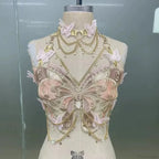 Butterfly Embroidered Crystal Chain Backless Crop Top image 9