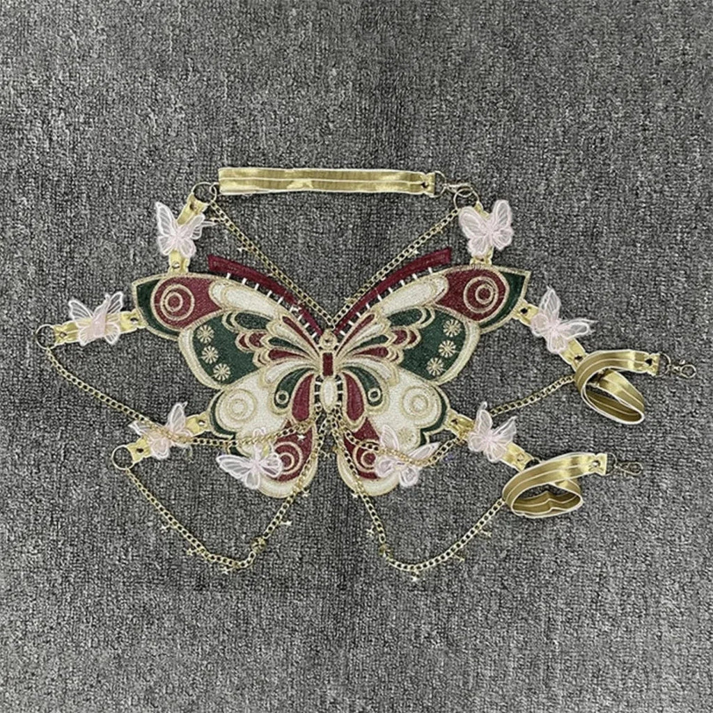 Butterfly Embroidered Crystal Chain Backless Crop Top image 10