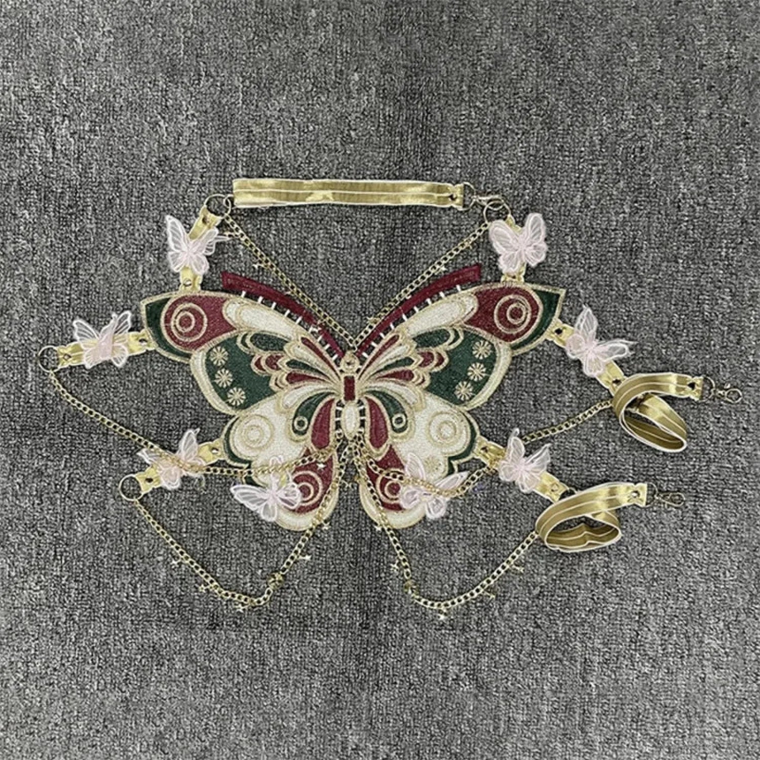 Butterfly Embroidered Crystal Chain Backless Crop Top image 10
