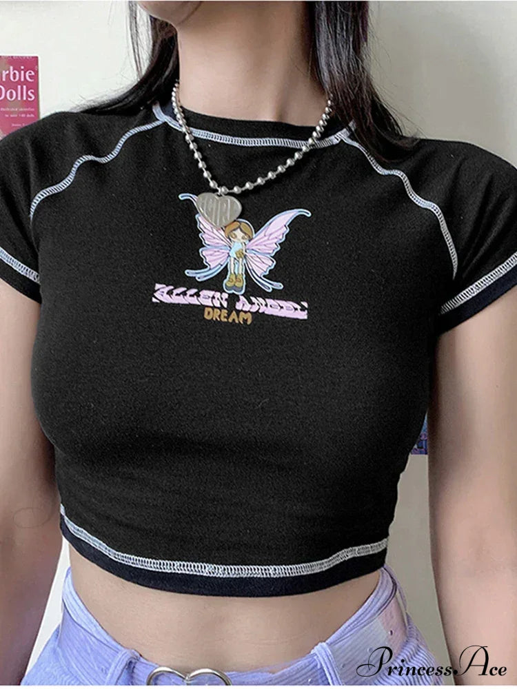 Butterfly Graphic Green Short Sleeve Vintage Tee Crop Top image 7