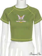 Butterfly Graphic Green Short Sleeve Vintage Tee Crop Top image 6