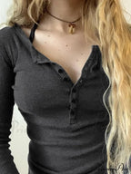 Minimalist Versatile Buttoned Knit Top image 3