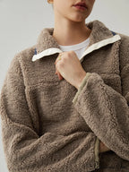 Button Down Collar Trendy Contrast Trim Sherpa Sweater image 4