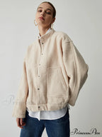 Button Down Double Trendy Pockets Bomber Jacket image 5
