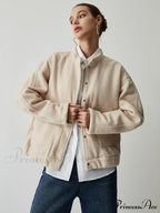 Button Down Double Trendy Pockets Bomber Jacket image 2