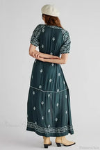 Button Down Embroidery Short Sleeve Chic Boho Dress image 4