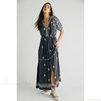 Button Down Embroidery Short Sleeve Chic Boho Dress image 5