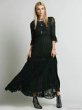 Button Down Hollow Embroidery High Waist Boho Dress image 3