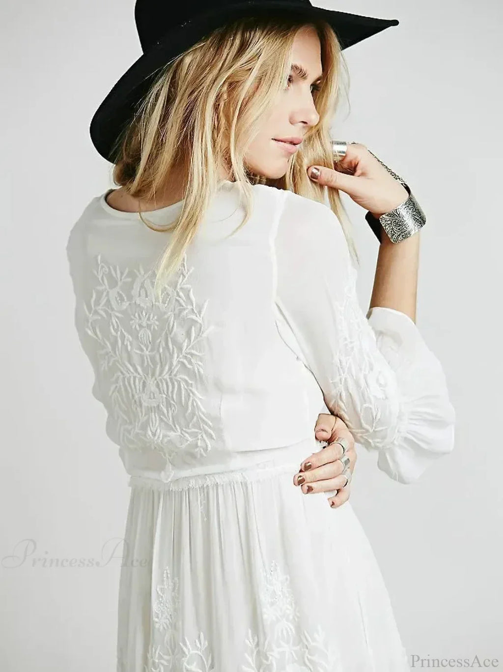 Button Down Hollow Embroidery High Waist Boho Dress image 5