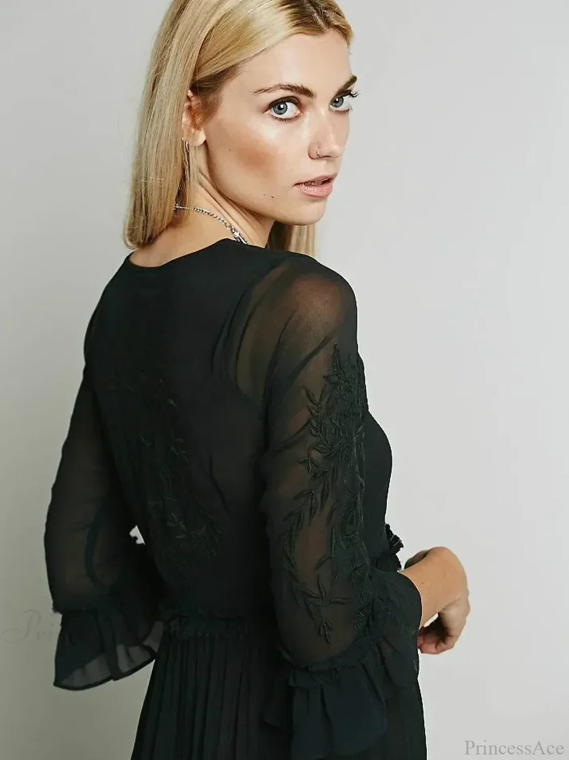 Button Down Hollow Embroidery High Waist Boho Dress image 4