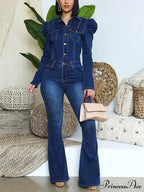 Button Front Graceful Denim Corset Top image 1