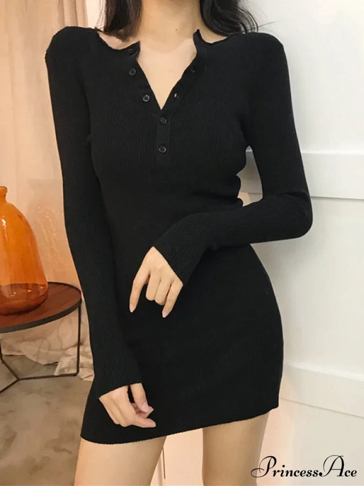 Button Front Patchwork Trendy Long Sleeve Mini Dress image 3