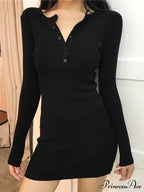 Button Front Patchwork Trendy Long Sleeve Mini Dress image 4
