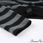 Button Full T Vintage V Crop Top Harajuku Neck Blouse Arm Knitted Women Grunge Tee Striped Y2K Outfits image 10