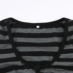 Button Full T Vintage V Crop Top Harajuku Neck Blouse Arm Knitted Women Grunge Tee Striped Y2K Outfits image 9