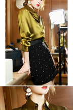 Button Satin - Women's Blouse Silk Luxury Office Crepe Up Elegant Top image 21