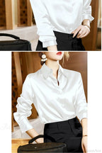 Button Satin - Women's Blouse Silk Luxury Office Crepe Up Elegant Top image 23