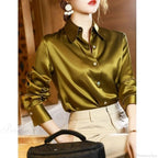 Button Satin - Women's Blouse Silk Luxury Office Crepe Up Elegant Top image 4
