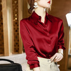 Button Satin - Women's Blouse Silk Luxury Office Crepe Up Elegant Top image 26