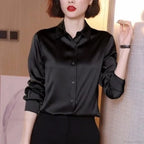 Button Satin - Women's Blouse Silk Luxury Office Crepe Up Elegant Top image 7