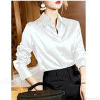 Button Satin - Women's Blouse Silk Luxury Office Crepe Up Elegant Top image 11