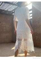 Button Up Embroidery Lantern Sleeve Cotton Boho Dress image 3