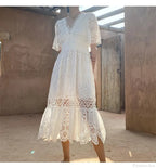 Button Up Embroidery Lantern Sleeve Cotton Boho Dress image 1