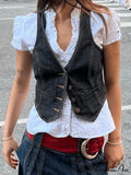 Button Up Eyelet Trendy Embroidery Crop Top image 1