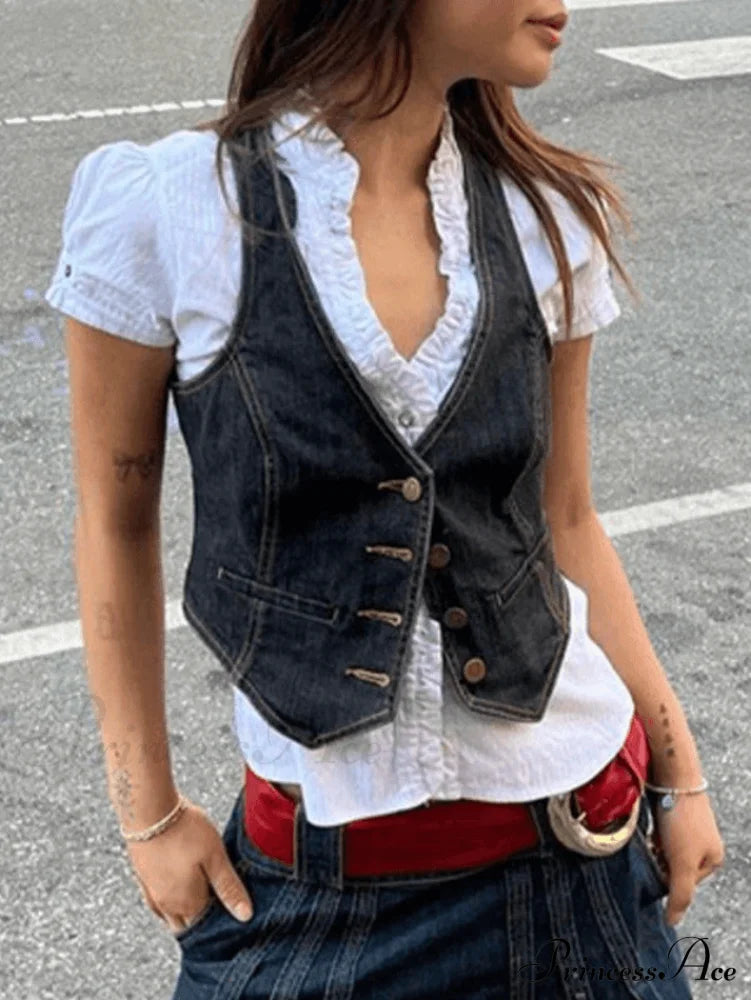 Button Up Eyelet Trendy Embroidery Crop Top image 2