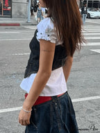 Button Up Eyelet Trendy Embroidery Crop Top image 4
