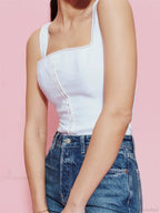 Button-up Square Neck Lace Floral Crop Top image 4