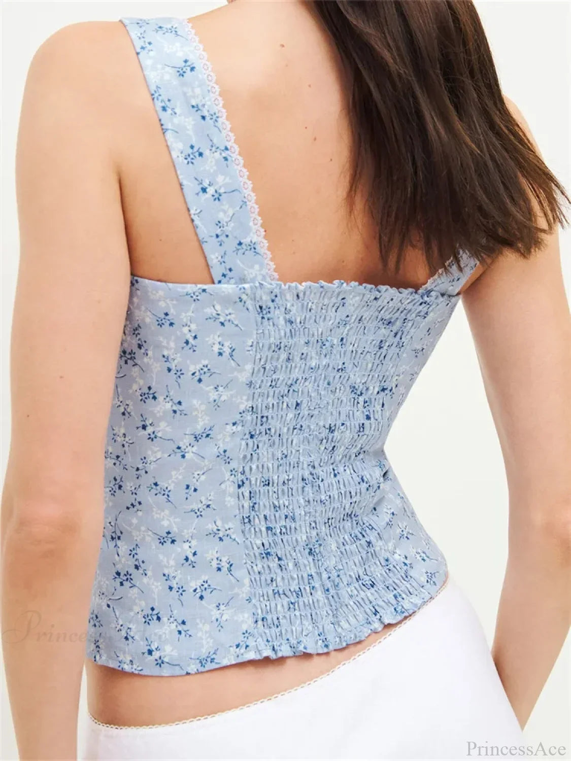 Button-up Square Neck Lace Floral Crop Top image 2