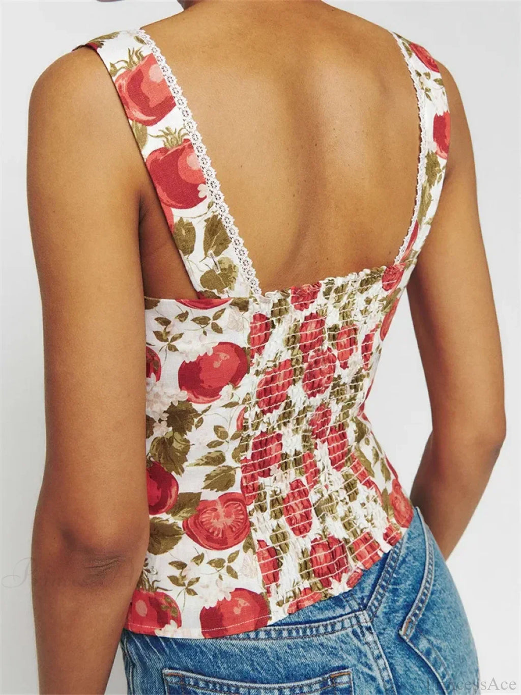 Button-up Square Neck Lace Floral Crop Top image 6