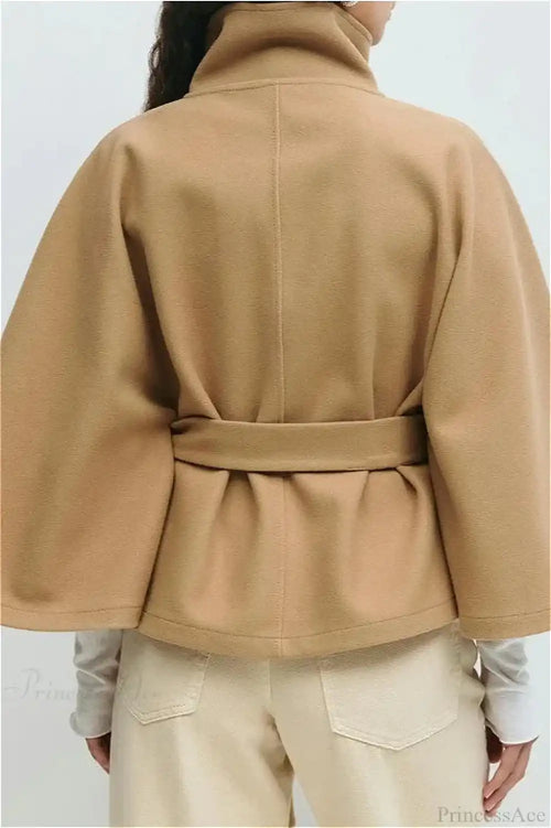 Button Up Stand Collar Cape Coat image 2