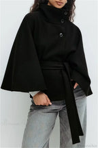 Button Up Stand Collar Cape Coat image 6