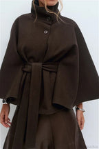Button Up Stand Collar Cape Coat image 4