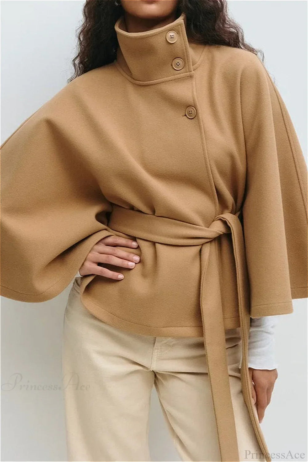 Button Up Stand Collar Cape Coat image 1