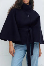 Button Up Stand Collar Cape Coat image 5