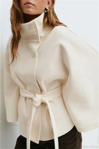 Button Up Stand Collar Cape Coat image 3