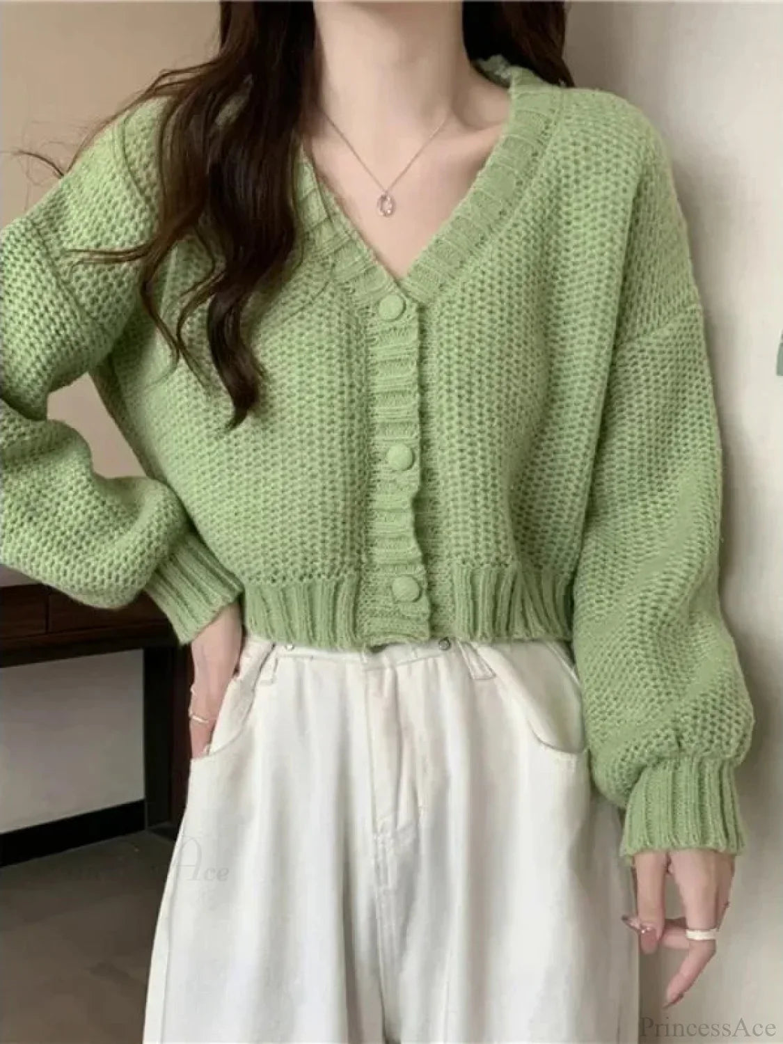 Button-Up V-Neck Sweet Casual Knit Cardigan image 1