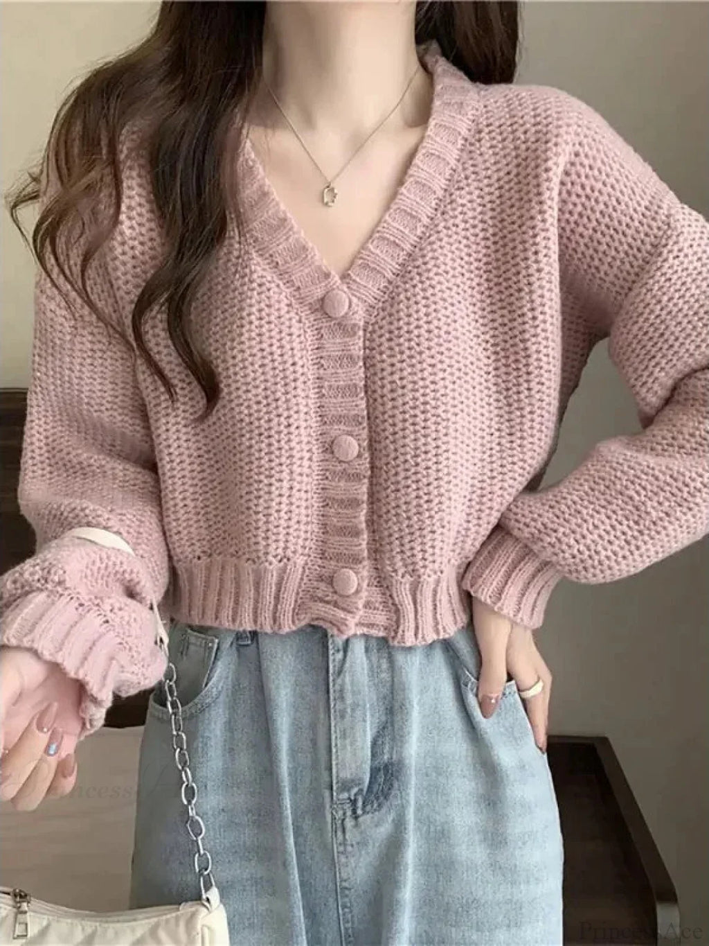 Button-Up V-Neck Sweet Casual Knit Cardigan image 2
