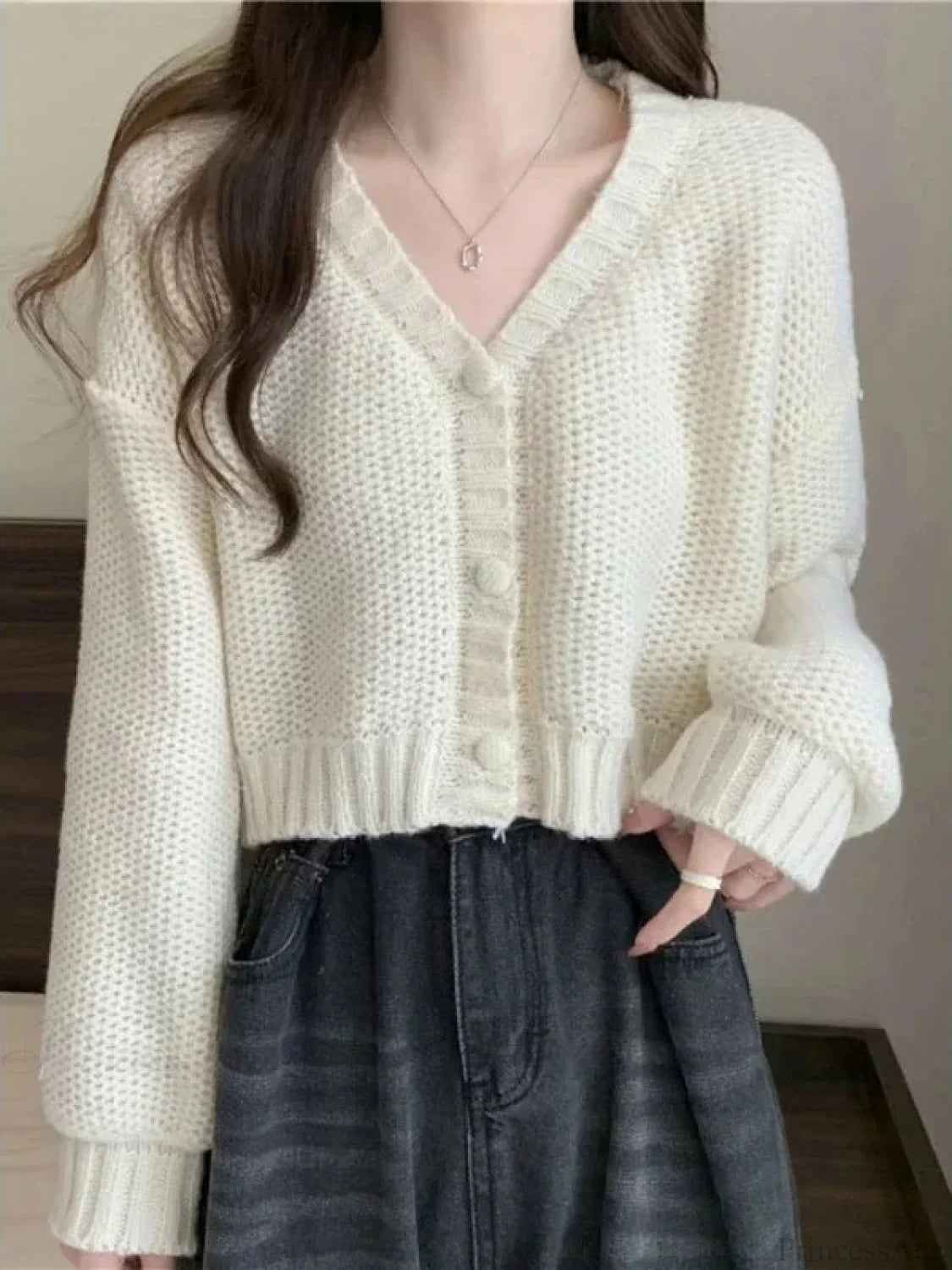 Button-Up V-Neck Sweet Casual Knit Cardigan image 5