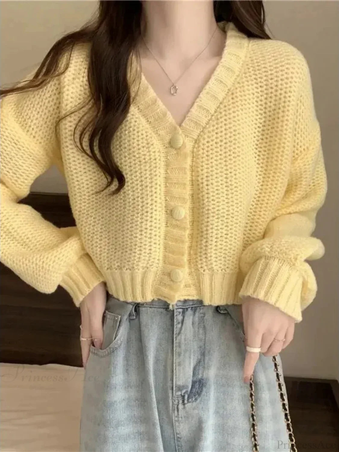 Button-Up V-Neck Sweet Casual Knit Cardigan image 4